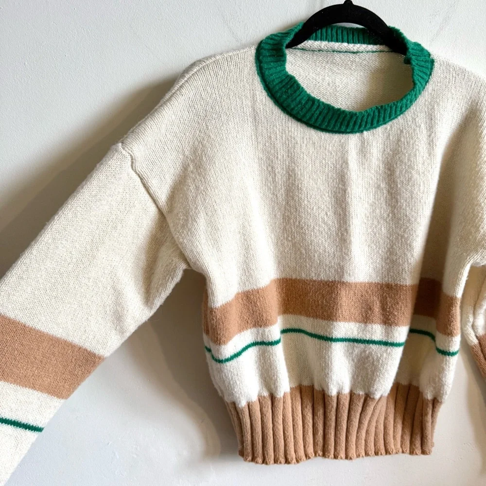 Dolls Kill Cream Striped Knit Sweater - Picture 2 of 3